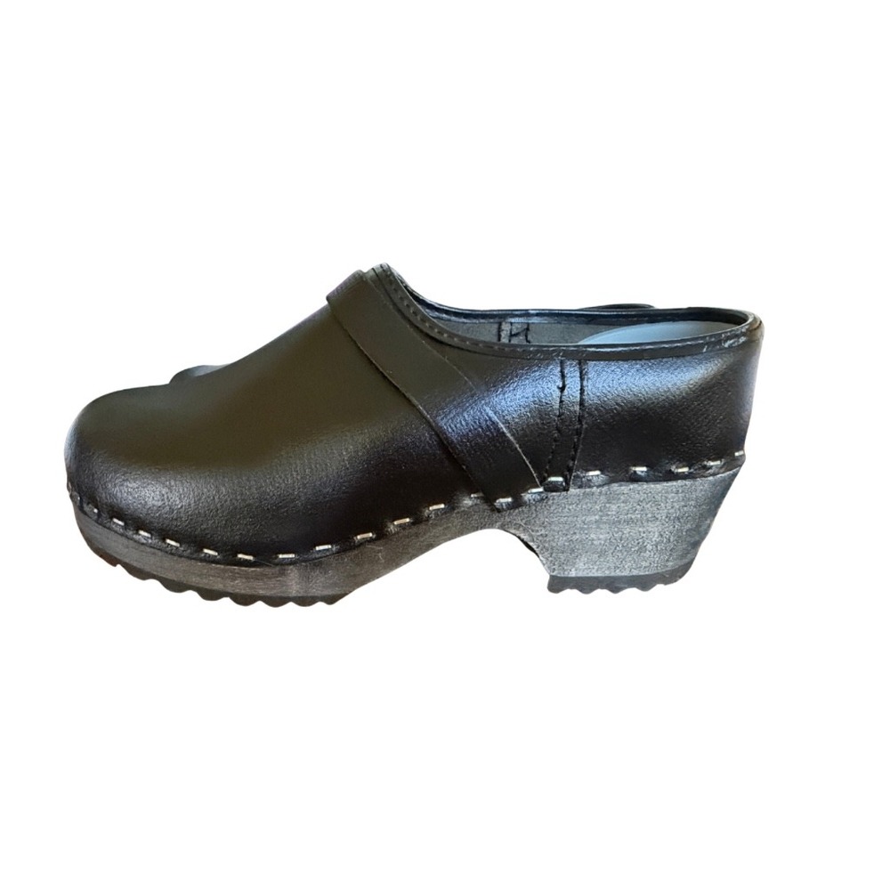 Skinwood Atlasklomp Zwart Leather Wooden Clogs Black EU 38
